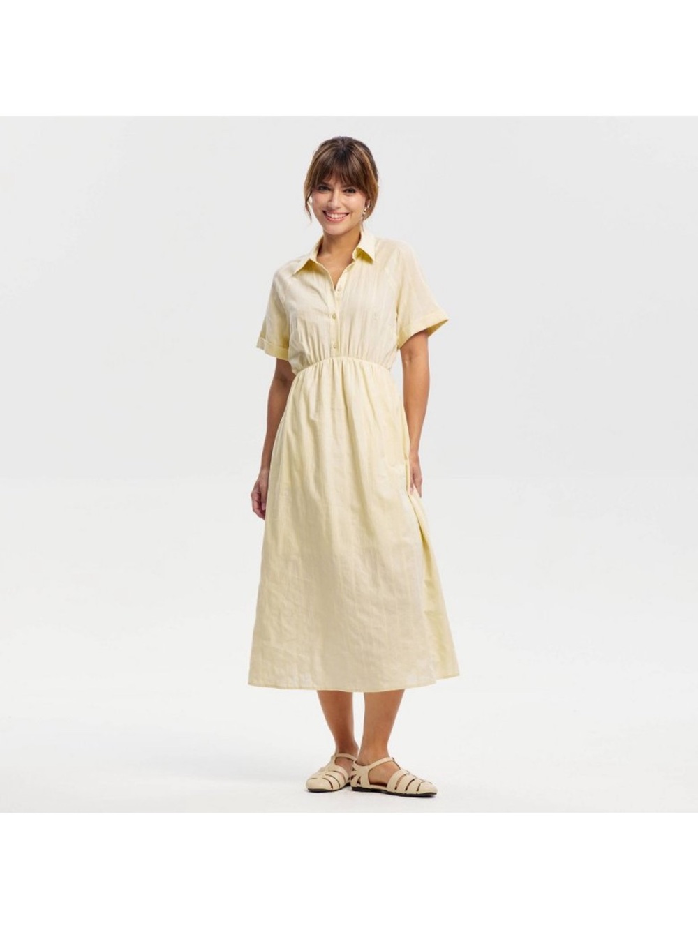 NWT Women's Short Sleeve Button-Front Midi Shirtdress - Universal Thread Size M